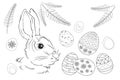 Easter. Linear rabbit image. Black and white image, isolated. Coloring for children.